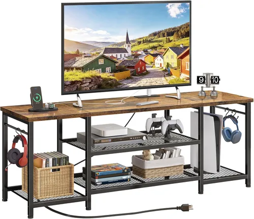 Miniatura 9 de YGEOMER Soporte de TV para sala de estar, centro de entretenimiento para televisores de 55 pulgadas, consola multimedia, mesa de televisión