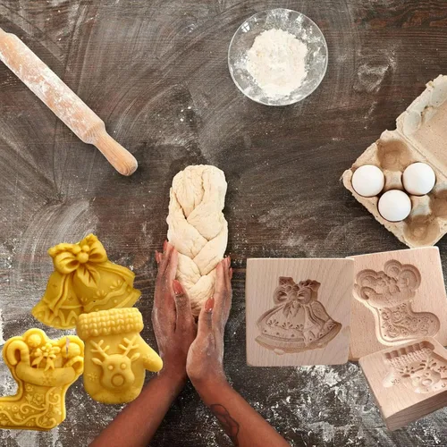 Miniatura 3 de Moldes de madera para galletas, molde de madera tallada para hornear, molde de galletas de cocina, cortador de galletas de madera, moldes de prensa
