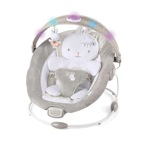 Ingenuity InLighten - Asiento de bebé con columpio y barra de juguete iluminada, vibraciones, almohada para tiempo boca abajo y sonidos, 0-6 meses