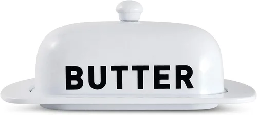 Recipientes y recipientes de almacenamiento de metal para organización, función y decoración del hogar y la cocina (plato de mantequilla blanca)