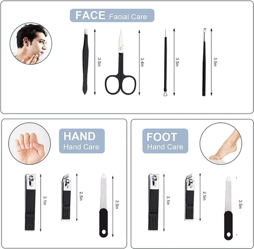 Miniatura 8 de Juego de cortaúñas profesional, kit de aseo de acero inoxidable, kit de manicura de viaje y pedicura, herramientas para el cuidado de uñas, kit