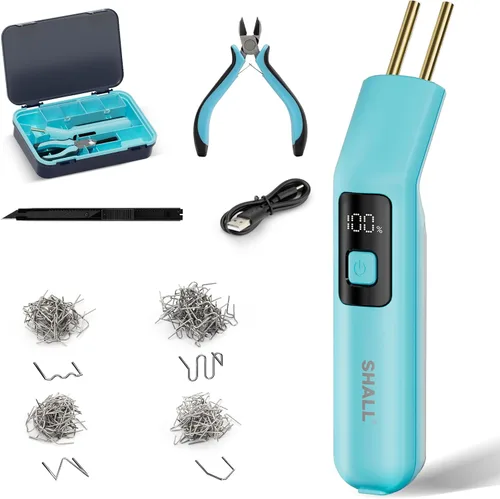 SHALL Soldador de plástico, kit de soldadura de plástico inalámbrico con 200 grapadoras, kit de soldador de plástico recargable por USB con bolsa de