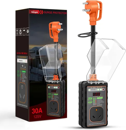 Miniatura 14 de Nilight Protector de sobretensiones RV de 30 amperios, analizador de circuito de 2100 julios, monitor de voltaje de picos altos y bajos, 125 V/3750