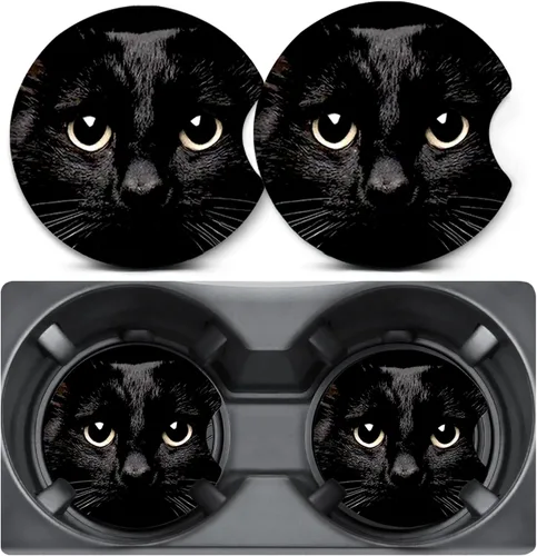 Miniatura 9 de Paquete de 2 posavasos para automóvil para portavasos, posavasos para portavasos de automóvil Trio Cats, tapete de goma antideslizante