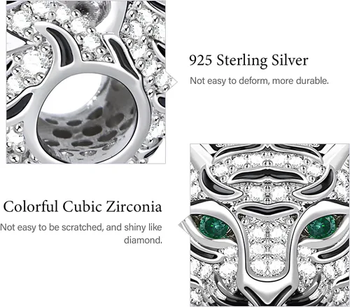 Miniatura 6 de GNOCE Dijes de lobo de tigre para pulsera de plata de ley 925 con cuentas de cabeza de animal y león para mujeres, hombres, niñas, niños, collar