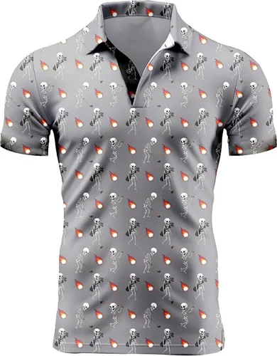 Miniatura 119 de Camisa de golf de los años 80 para hombre, ajuste seco, manga corta, estampada, divertidas, camisas de golf de los años 90 para hombre