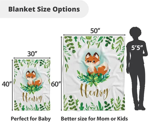 Miniatura 3 de Mantas de bebé personalizadas para niños - Regalos personalizados para bebés para niños - Regalos personalizados para bebés suaves y ligeros (zorro)