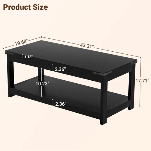 Miniatura 2 de Homieasy Mesa auxiliar rectangular de 43.3 pulgadas con estante de almacenamiento, mesa central de madera de granja para sala de estar, moderna mesa
