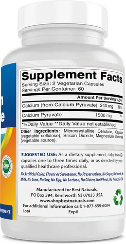 Miniatura 6 de Piruvato de calcio 750 mg 120 cápsulas por Best Naturals (paquete de 2)