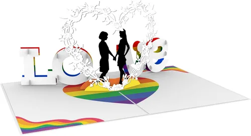Miniatura 6 de iGifts And Cards Tarjeta emergente de corazón lesbiana 3D – Escultura de amor es amor para el mes del orgullo, salir y día de San Valentín – Regalo
