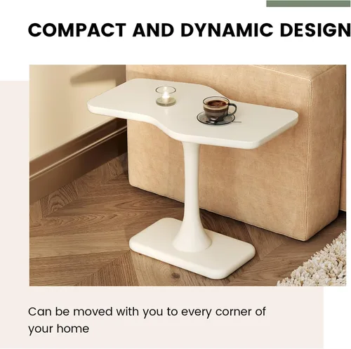 Miniatura 4 de Guyii Mesa auxiliar blanca pequeña para sofá, mesa curvada para sala de estar, dormitorio