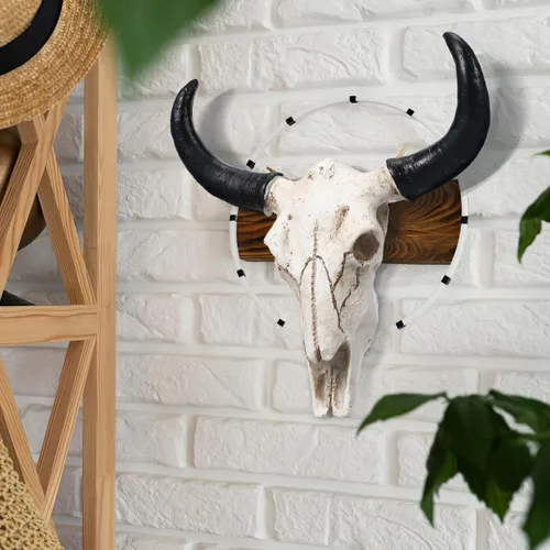 Miniatura 2 de SEWACC Decoración de calavera para Halloween, diseño de calavera de vaca, resina, decoración de pared de animales, colgante colgante, manualidades