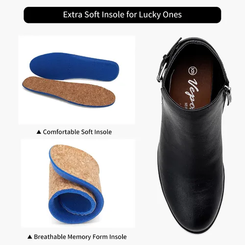 Miniatura 3 de VEPOSE botas al tobillo para mujer con tacón bajo y grueso, con perforaciones, botas de vaquero