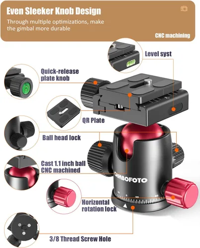 Miniatura 5 de CAMBOFOTO Trípode Profesional para Cámara DSLR de 80", Cabeza Esférica SLR Trípode de Fotografía de Aluminio y Monopie con Bolsa de Transporte