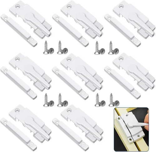 Miniatura 11 de Cerraduras deslizantes para ventana, color blanco, paquete de 2 cerraduras de leva para doble colgado de ventana, cerradura de vinilo de seguridad