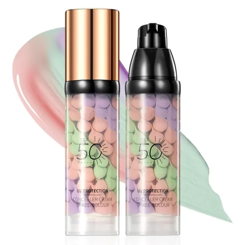 Protector solar corrector de color SPF 50, corrector de color 3 en 1 y crema correctora hidratante, ligera, sin aceite, oculta ojeras, cicatrices de