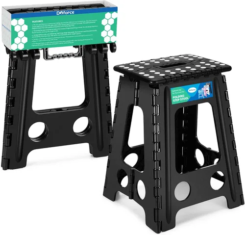 Dyforce Taburete plegable de 17.5 pulgadas, capacidad de 400 libras, taburete plegable de plástico resistente para adultos, taburete con asa, fácil