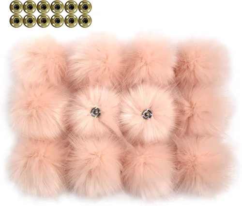 Miniatura 7 de 12 piezas de accesorios para sombreros de tejer, bola de pompón de piel sintética con botón de presión