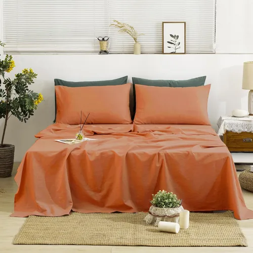 Miniatura 8 de TUMEI - Juego de ropa de cama de lino de 4 piezas, tamaño king, verde, suave, transpirable y duradero, con sábana ajustable de bolsillo profundo
