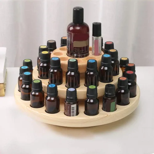 Miniatura 6 de TITA-DONG Caja de aceite esencial, exhibición giratoria de almacenamiento de aceite esencial de 3 niveles, soporte giratorio redondo de madera