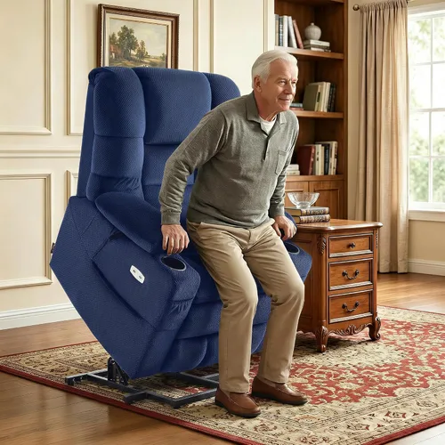 Miniatura 4 de MCombo Silla reclinable eléctrica grande de triple motor con masaje y doble calefacción, reposacabezas ajustable para personas mayores altas, tela