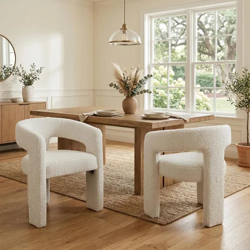Miniatura 17 de Hyfirm Sillas de Comedor Modernas Tipo Barril Juego de 1, Cómoda Silla de Comedor de Acento Tapizada en Chenilla con Brazo para Cocina Sala de Estar