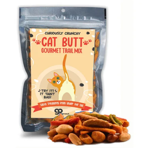 Cat Butt Gourmet Trail Mix – Cesta de regalo prémium para los amantes de los gatos, divertido regalo de broma para gatos locos de amigos, rellenos