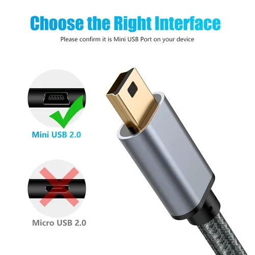 Miniatura 4 de Meokse Cable mini USB de 20 pies, USB 2.0 tipo A a Mini B, cable de carga de sincronización de datos de alta velocidad, cable portátil duradero