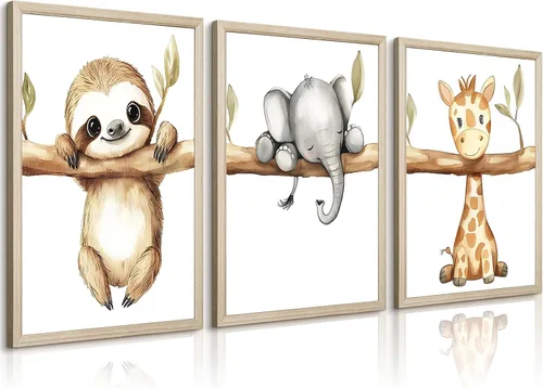 Miniatura 17 de Decoración artística de pared de animales para guardería, imágenes de la habitación del bebé, safari de la selva, lienzo para decoración de pared