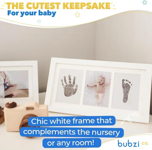 Miniatura 5 de Bubzi Co Baby Kit de marco de foto de huellas de manos y pies para niñas y niños recién nacidos, regalos únicos de ducha de bebé fijados para Blanco
