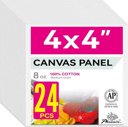 Miniatura 22 de PHOENIX - Juego de 12 paneles de lienzo de algodón con triple imprimación para pintura al óleo y acrílica Blanco