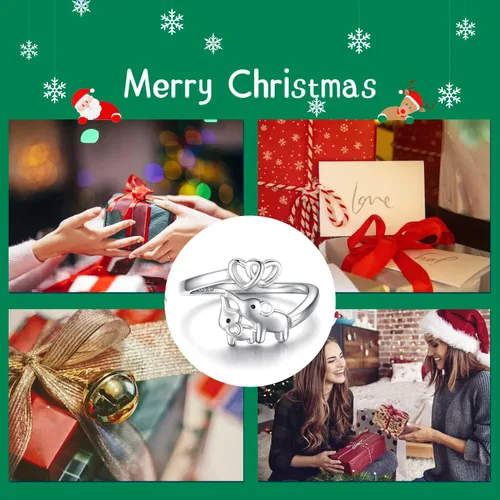 Miniatura 3 de Anillo de elefante de plata de ley 925 ajustable con corazón de amor para mujeres, esposa, mamá, nana hija, regalo de joyería, Metal, no conocido