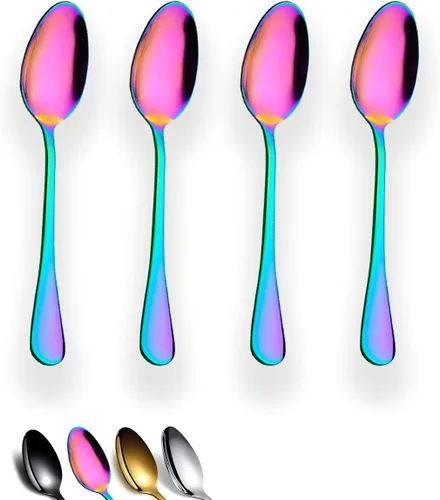 Berglander - Juego de 4 cucharaditas de 6.5 pulgadas, acero inoxidable, chapado en titanio, brillante, multicolor, cucharas de té coloridas, cuchara
