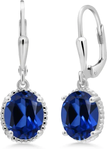 Miniatura 178 de Gem Stone King Aretes colgantes de gota para mujer, plata de ley 925, piedra natal ovalada de 0.354 x 0.276 in, joyería fina, regalos para ella