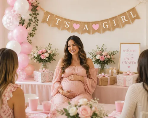 Miniatura 2 de Cartel de arpillera con texto en inglés "It's a Girl" para decoración de baby shower y fiesta de revelación de género (corazones rosa claro)