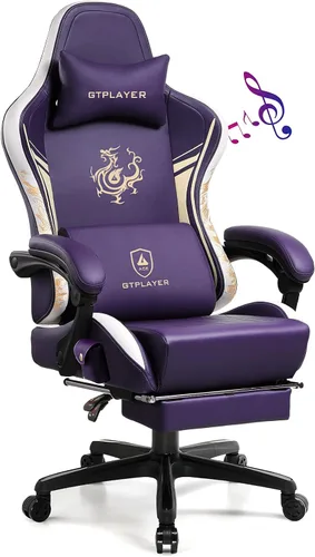 Miniatura 11 de GTPLAYER Silla de juegos con altavoces Bluetooth y reposapiés, silla de videojuegos de la serie Dragon, resistente, ergonómica, silla de oficina Azul