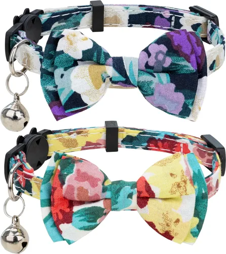 Miniatura 18 de Collar para Gato Mascota Separable con Campana y Moño Desmontable Ajustable Seguridad para Gatito Cachorro Niña Niño 2 piezas Navidad-A