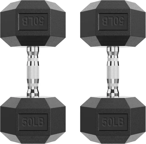 Miniatura 27 de HANDBODE Juego de 2 mancuernas hexagonales de 2.5 a 65 libras con revestimiento de goma, mancuernas para ejercicio y fitness, peso de mano