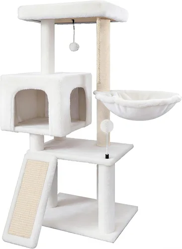Árbol para gatos con condominio para gatos y hamaca, árbol para gatos con postes rascadores y almohadillas para rascar, torre para gatos de