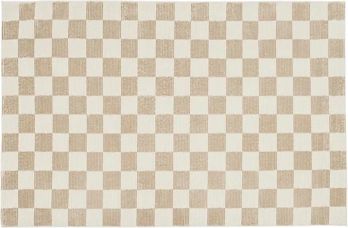 Miniatura 5 de Revival Rugs Gambit Alfombra a Cuadros de 3'11" x 6'1" Lavable a Máquina Alfombra de Área para Cocina Dormitorio - 100% Reciclada Certificada Camello