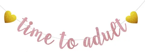 Bandera de Time to Adult, guirnaldas de papel con purpurina de oro rosa para niñas, suministros de decoración de fiesta de cumpleaños de 18 años,