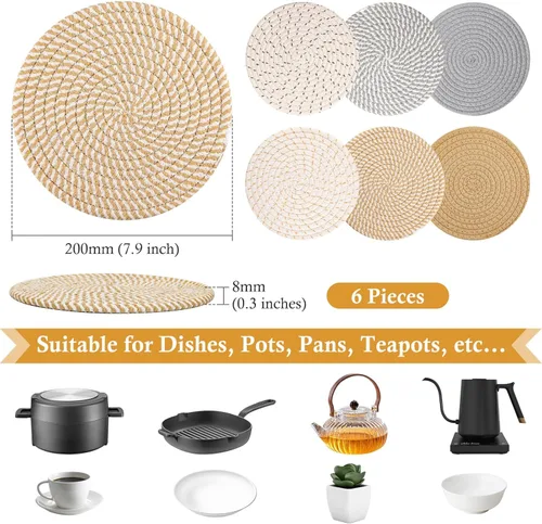 Miniatura 2 de Billbotk Salvamanteles de 8 pulgadas para platos calientes, ollas calientes y sartenes, 6 almohadillas calientes resistentes al calor, soportes