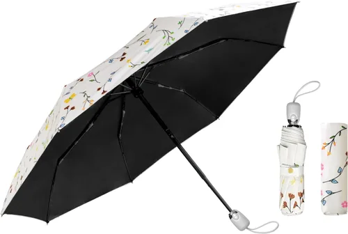 Miniatura 16 de Cuby Paraguas UV compacto plegable paraguas ligero portátil manual paraguas de viaje para resistente a la lluvia y 99% de protección UV con Negro