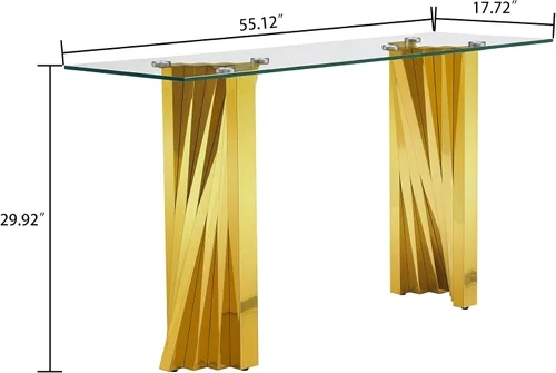 Miniatura 118 de Mesa de centro de cristal de lujo, mesa de centro de sofá de 47 pulgadas con marco de acero inoxidable dorado y parte superior de vidrio negro, mesa