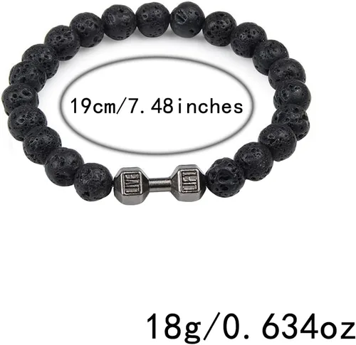 Miniatura 2 de Pulsera de mancuernas negra hecha a mano, para gimnasio, hermanos, fitness, piedra volcánica, piedra de lava volcánica, ajustable, pulsera