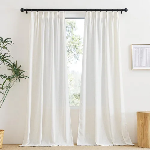 NICETOWN Cortinas traslúcidas de lino, plisadas, con bolsillo para barra, pestañas traseras, paneles de cortinas traslúcidas para dormitorio, sala