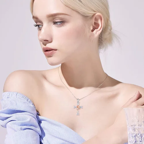 Miniatura 5 de Distance Collar de cruz para mujer, plata de ley 925, collar con colgante para niñas, mamá, esposa, regalo para el día de la madre o cumpleaños
