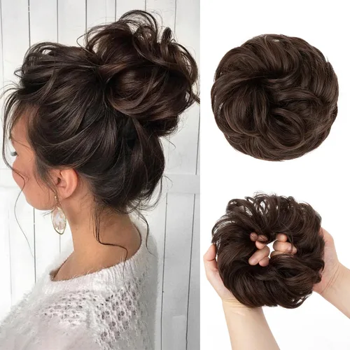 Miniatura 25 de CJL HAIR Extensiones de cabello sintético de moño desordenado, ondulado, rizado, grueso, para coleta, para mujer (rubio blanco)