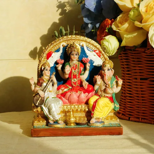 Miniatura 4 de alikiki Lakshmi Ganesha Saraswati Estatua de 6.3 pulgadas de alto, figura de ídolo indio Laxmi Ganesh, artículo hindú para oficina en casa, templo