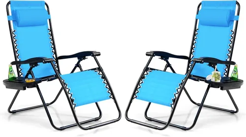 Miniatura 14 de Tangkula Zero Gravity - Silla plegable para patio, reclinable, ajustable, con soporte para tazas, reposabrazos anchos para patio, jardín, piscina
